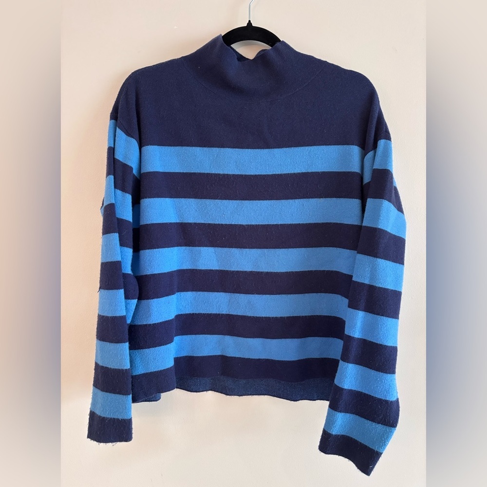 Maeve Anthropologie Navy and Bright Blue Striped Turtleneck Sweater, size XS